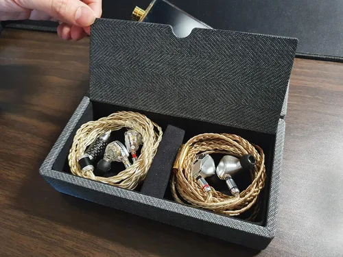 Miniatura 5 de Miter Funda de transporte para DAP + auriculares, hecha a mano Italia piel sintética rígida para 2 auriculares IEM + 1 reproductor de audio digital