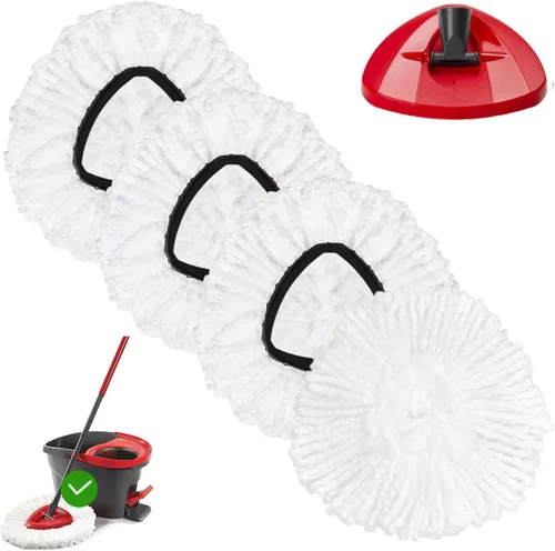 Miniatura 8 de FOOKCIAN Juego de Repuesto para Trapeador Giratorio - 4 Cabezales de Microfibra, Base, Mango de 30-58'' Compatible con OCedar EasyWring - Blanco