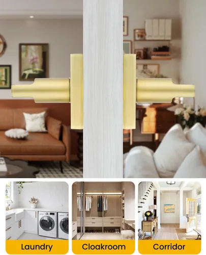 Miniatura 4 de Goldenwarm Manija de puerta simulada de oro cepillado – Palanca interior decorativa sin giro para despensa, puertas francesas y armarios (2 piezas)