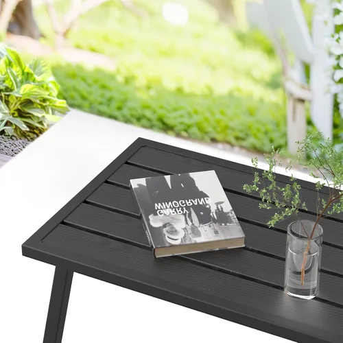 Miniatura 6 de C-Hopetree Mesa auxiliar de centro de metal pequeña para patio exterior, rectangular, color negro