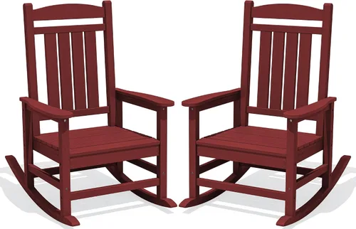 Miniatura 61 de KINGYES Mecedoras de polietileno de alta densidad para exteriores, sillas mecedoras para patio con soporte de 330 libras, balancín suave para porche
