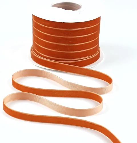 Cinta de terciopelo de terracota de 3/8 pulgadas x 25 yardas, cinta naranja quemada de una sola cara para envolver regalos, bodas, lazos para el