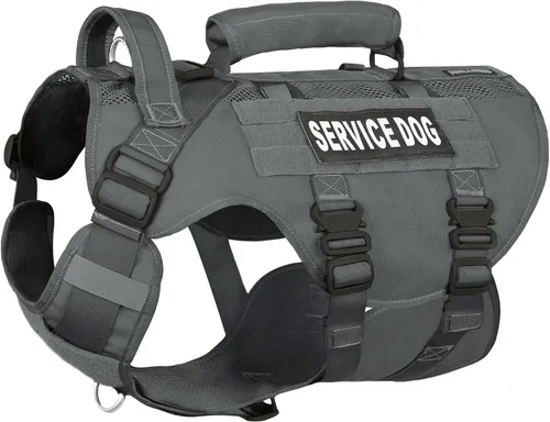 Miniatura 14 de Chaleco de servicio para perros grandes, arnés táctico marrón con Molle militar, malla transpirable y hebilla de metal de 1.49 oz - Talla M