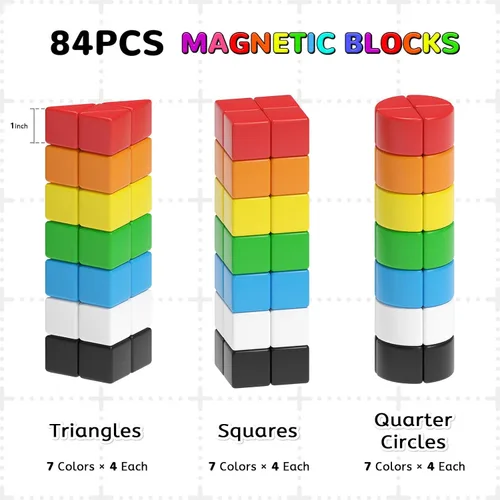 Miniatura 2 de Hiwawind 84 bloques magnéticos, juguetes para niños y niñas de 3 años, juguetes sensoriales para niños con autismo, juguetes Montessori preescolares