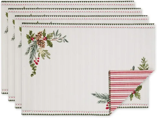 DII Heritage Holiday Sprigs - Colección de decoración de cocina decorativo, juego de manteles individuales reversibles de Navidad, 13 x 19 pulgadas,
