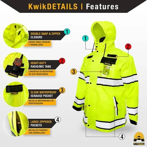Miniatura 5 de KwikSafety - Charlotte, NC - Chaqueta de lluvia TORRENT y gabardina ANSI OSHA clase 3 de alta visibilidad, equipo de lluvia Hi Vis