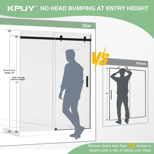 Miniatura 2 de KPUY Puerta de regadera sin marco, 43-48" de ancho x 76" de alto, puerta de regadera corrediza de vidrio, vidrio templado transparente de 1/4" (6mm)