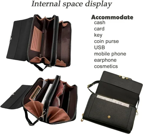 Miniatura 3 de Pequeñas bolsas cruzadas para mujer, cartera de cuero para tarjetas de crédito, cartera con correa de hombro ajustable para mujer.