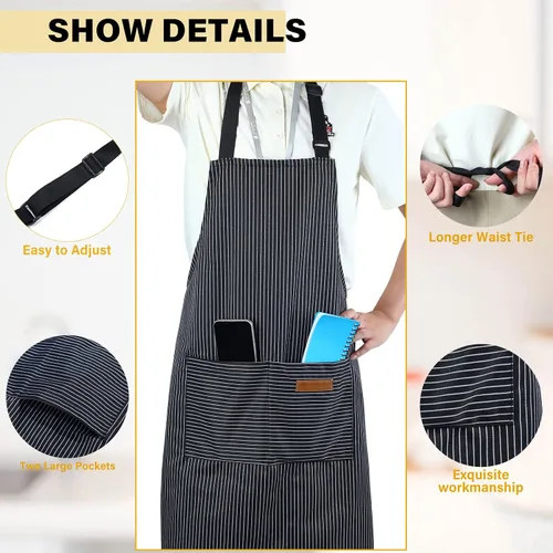 Miniatura 3 de Handepo 4 Piezas Delantales de Cocina con Bolsillos Delantales Ajustables Impermeables para Hornear para Mujeres Hombres Chef BBQ Regalo de Navidad