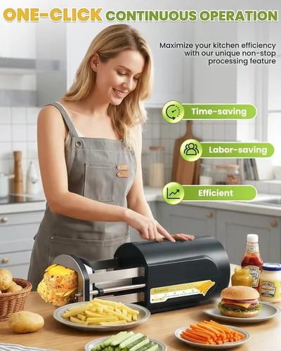 Miniatura 2 de Cortador eléctrico de papas fritas con cuchillas de acero inoxidable de 1/2 y 3/8 pulgadas, bandeja personalizada profesional para cortadores