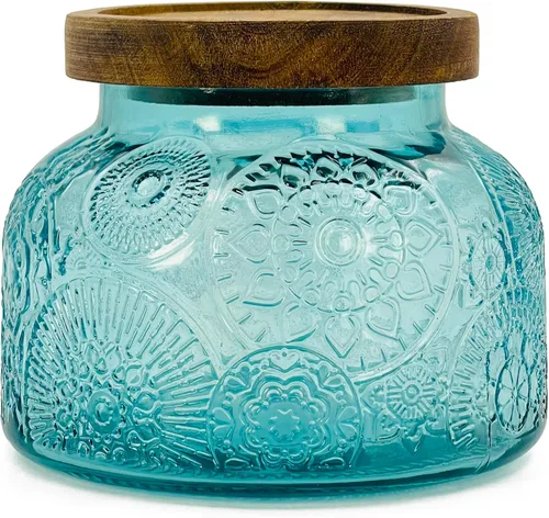 Miniatura 22 de Tarro decorativo de vidrio azul con tapa de madera hermética de 25.4 onzas, 2 piezas, boca ancha, recipientes de almacenamiento de alimentos