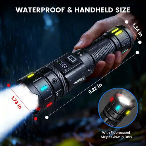 Miniatura 7 de VASTFIRE Linternas recargables de alto lumen, linterna LED súper brillante de 30 W con pantalla LCD, haz de 3937 pies y 12 horas de larga duración