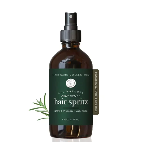 Rowe Casa Organics Spritz reparador natural para el cabello con hamamelis y aceites esenciales terapéuticos, voluminizador de cabello hecho a mano,