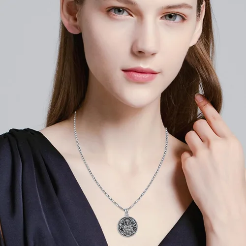 Miniatura 5 de Collar con colgante de San MiguelSan CristóperSan SebastiánGuadalupeÁngel de la GuardaSanta MuerteJudeJoseph para hombres y mujeres, plata de ley