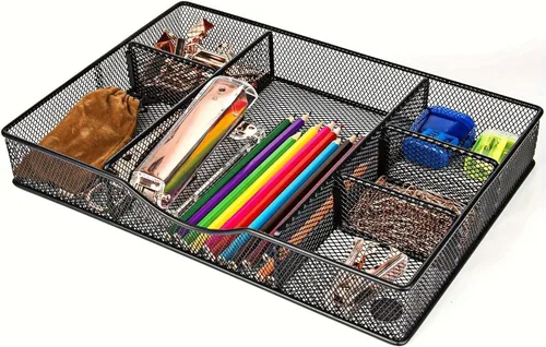 Miniatura 10 de VyGrow Bandeja Organizadora de Cajón de Escritorio, Organizadores de Cajón de Malla Metálica para Oficina, 4 Cuadrículas con Compartimento 2PCS