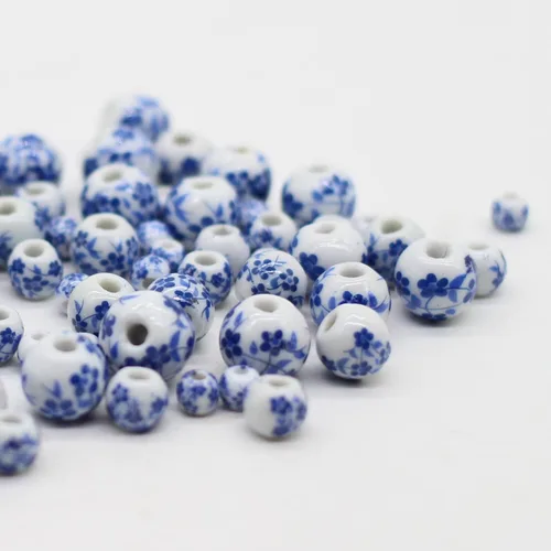 Miniatura 4 de Cuentas redondas de porcelana de cerámica para hacer joyas, tamaños surtidos de 0.236 in, 0.315 in, 0.394 in, 0.472 in, total de 80 cuentas Azul