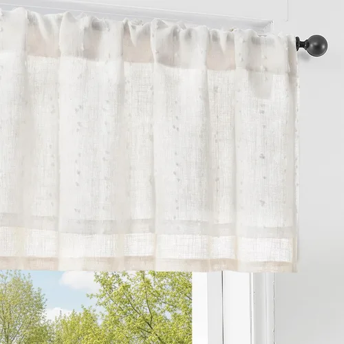 Miniatura 14 de jinchan Cortinas de cenefa para ventanas de 16 pulgadas, coloridos mini pompones, cenefa de cocina de granja, cenefa de gasa semitransparente