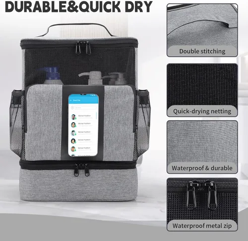 Miniatura 2 de Funambulist Carrito de ducha de gran capacidad portátil para dormitorio, esencial para estudiantes universitarios, niñas/chicos (gris)