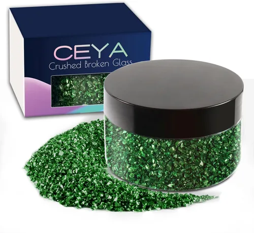Miniatura 33 de Ceya 5.3 onzas/150g Vidrio Triturado Irregular Azul Neptuno Metálico Chips de Cristal Vidrio Roto Chips Purpurina 2-4mm Manualidades Purpurina
