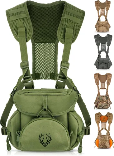 Miniatura 2 de Arnés para binoculares - Arnés ligero con bolsa de telémetro, equipo silencioso de caza y funda para binoculares con sistema MOLLE, equipo de Verde
