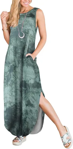 Miniatura 5 de ANRABESS - Vestido largo, informal y holgado para mujer, sin mangas, con bolsillos y abertura, para playa