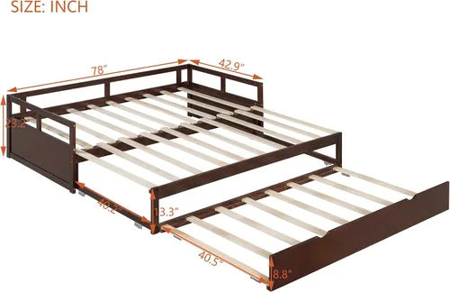 Miniatura 2 de Flieks Sofá cama espresso con cama nido, diseño individual a King, cama extensible de 78.2 pulgadas de largo x 79 pulgadas de ancho, no necesita