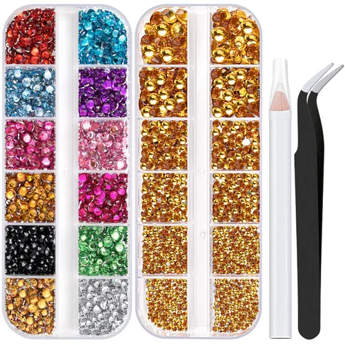 Miniatura 20 de Dos paquetes de diamantes de imitación de parte trasera plana, 4520 piezas, diamantes de imitación coloridos para uñas, multicolor + AB + gemas