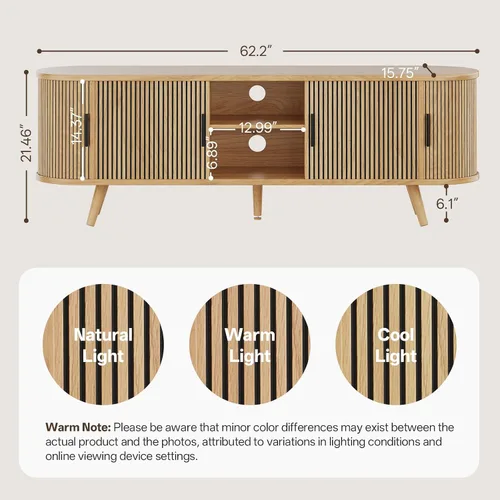 Miniatura 2 de OtterOasis Soporte de TV acanalado de 62 pulgadas, soporte de TV moderno de mediados de siglo para televisores de hasta 70 pulgadas, centro