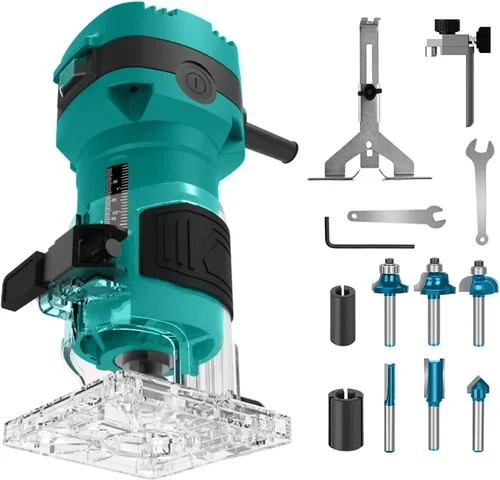 Herramienta de enrutador para carpintería, enrutadores de palma compactos de 32.000 RPM, enrutador de recorte con 6 brocas de madera, pinzas de 1/4"