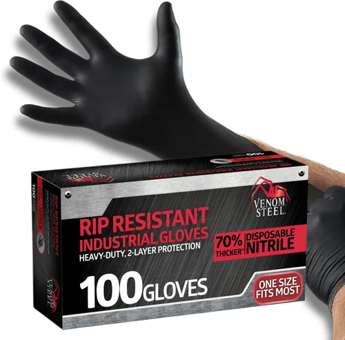 Guantes industriales de nitrilo Venom Steel, 6 mil, resistentes a los desgarros de 2 capas, talla única para la mayoría, 100 unidades