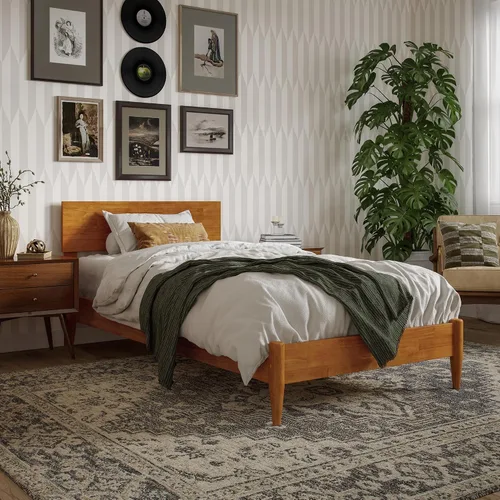 Miniatura 18 de AFI, Aria - Cama de plataforma moderna de perfil bajo de madera maciza, tamaño individual, color caramelo claro