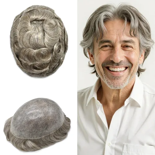 Miniatura 30 de Toupee para hombres Sistema de reemplazo de cabello humano real duradero invisible para hombre Toupee Hair Piece para hombres Poly Men Sistema