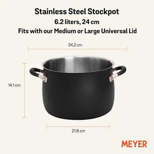Miniatura 6 de Meyer Olla mediana de acero inoxidable de 6.5 cuartos de galón, olla de inducción, apta para lavavajillas, apta para horno, negro mate con asas