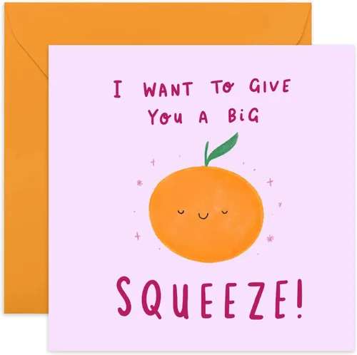 Old English Co. - Tarjeta de felicitación para amigo con texto en inglés «Orange Thinking of You», bonita tarjeta de apoyo «Big Squeeze» para él o