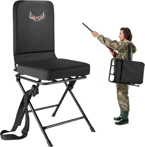 Miniatura 12 de VEVOR Silla de caza, giro silencioso de 360°, silla ciega portátil plegable, asiento de taburete de acero resistente con patas giratorias