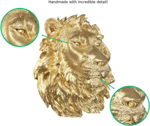 Miniatura 4 de Wall Charmers - León en oro – Fauxidermia de imitación montado en el busto de la cabeza falsa decorativa de resina falsa montaje animal taxidermia