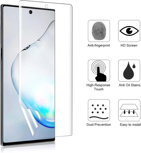 Miniatura 4 de Paquete de 3 protectores de pantalla de TPU compatible con Samsung Galaxy Note 10 de alta definición de borde a borde (cobertura completa)