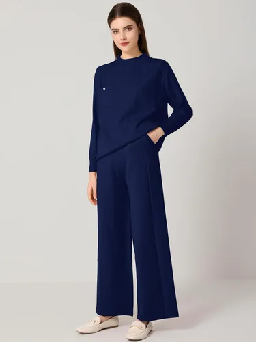 Miniatura 2 de SuperPrity Conjunto de suéter de manga larga para mujer, 2 piezas, cuello alto, suéter de punto trenzado, suéter de pierna ancha con bolsillos