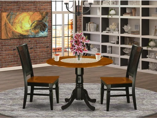 Miniatura 6 de East West Furniture DLWE3-BCH-W Dublin - Juego de cocina de 3 piezas que contiene una mesa redonda con gotas y 2 sillas de comedor, 42 x 42 Negro