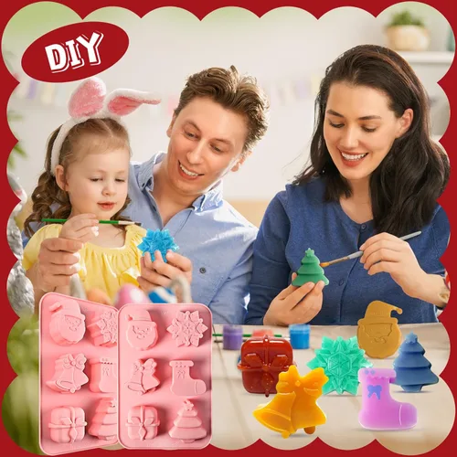 Miniatura 6 de Moldes de jabón de Navidad, 2 moldes de silicona de Navidad para velas, jabones, mini pasteles, árbol de Navidad, copo de nieve, Papá Noel