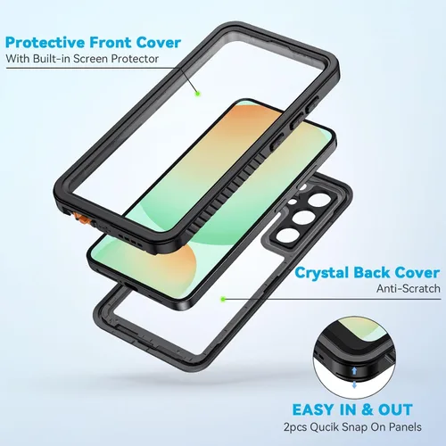 Miniatura 4 de Lanhiem Funda para Samsung Galaxy S24 FE, IP68 impermeable a prueba de polvo con protector de pantalla integrado, funda protectora de cuerpo Negro