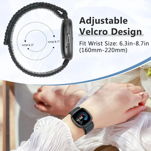 Miniatura 4 de Bcuckood Correa de nailon compatible con Fitbit Sense 2/Fitbit Sense/Fitbit Versa 4/Fitbit Versa 3 Bandas, para mujeres y hombres, correa de nailon