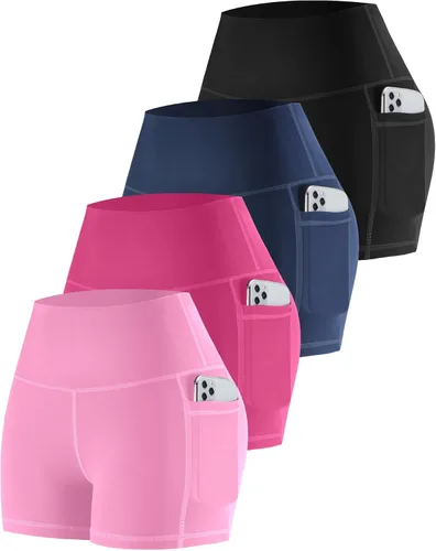 Miniatura 53 de CHRLEISURE - Pantalones cortos de ciclismo para mujer con bolsillos de licra, cintura alta, con control de abdomen para entrenamiento, yoga