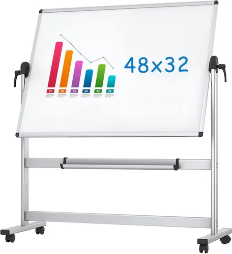 Miniatura 10 de VIZ-PRO Pizarra magnética móvil de doble cara, 48 x 24 pulgadas, orientación vertical, marco de aluminio y soporte