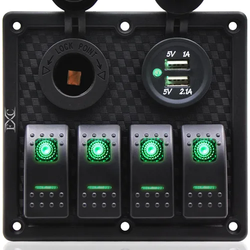 Miniatura 9 de FXC Panel de interruptor basculante impermeable naranja para botes marinos de 4 bandas con doble ranura USB, enchufe para encendedor de cigarrillos