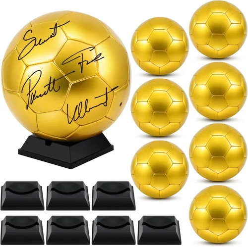 Miniatura 9 de Hiboom Balón de fútbol dorado con autógrafo de fútbol con soporte de exhibición, bomba de aire para trofeos, aniversario, escuela secundaria