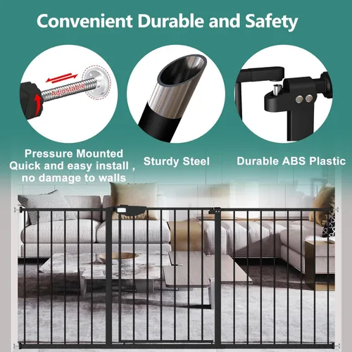 Miniatura 6 de ALLAIBB Triple Lock - Puerta extra ancha para bebé, montada a presión, para caminar a través de cierre automático seguro, de metal negro, perro
