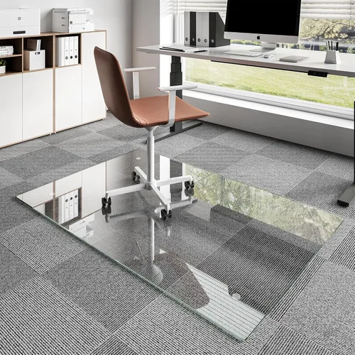 Miniatura 10 de Koonmi Tapete de cristal para silla de alfombra, 36 x 48 pulgadas, tapete de vidrio templado para silla de oficina, tapetes de vidrio con bordes