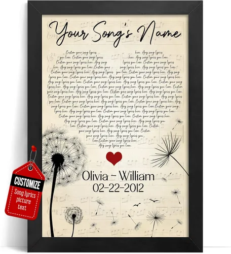 Miniatura 23 de VICILO Póster Enmarcado con Letras de Canción Personalizadas, Regalo para Padres, Acordes de Canción Perfectos, Pareja, 50° Aniversario de Boda