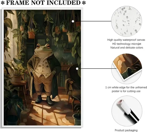 Miniatura 2 de Póster vintage de rana botánica retro, arte de pared de animales para amantes de las plantas, impresión humorística victoriana de rana caballero